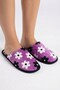 Purple Floral Patterned Plush House Slippers - Soft Textured Comfortable Home Shoes
