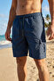 Men's Swim Shorts with Pockets, Cotton, Water-Repellent Lining, Navy Blue Bs-239
