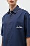 Oversize Text Printed Short Sleeve Shirt Navy Blue - 3