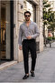 Men's Anthracite Gray Oversize Camp Collar Muslin Look Long Sleeve Summer Shirt - 4