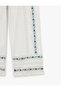 Cotton Ethnic Motif Detailed Embroidered Lace Straight Wide Leg Trousers - 6