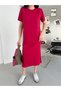 Women's Crew Neck Short Sleeve Side Slit Midi Dress - 2