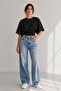 Women's Black Draped Crop Blouse Crew Neck Oversize Short Sleeve Basic Blouse 88001 - 6