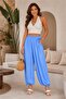 Women's Baby Blue Elastic Waist and Leg Adjustable Elasticated Sandy Fabric Shalwar Pants Nbpnt001