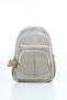 Vital Series Beige Crinkle Fabric Water-Resistant Plush Daily Stylish School and Travel Backpack with Keychain