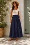 Women's Zipper Detailed Elastic Waist Italian Linen Skirt with Pockets