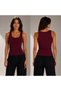 Women's Burgundy Strappy Camisole Fabric Ribbed Look Slim-Fit Basic Blouse-Undershirt - 4