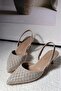 Over Shiny Pointed Toe Open Back Stiletto Banded Evening Dress Short Heeled Women's Shoes - 8