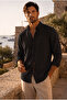 Heritage 100% Cotton Natural Textured Flared Men's Shirt - Black