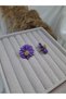 Purple Flower Figured Design Earrings Gold Color Detailed Elegant Women's Earrings - 3