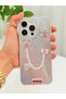 iPhone 15 Pro Stone Case with Pearl Necklace Detail, Marbling Effect, 3D Heart and Motif Charm Cover - 8