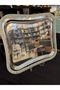 6 Pieces Rectangular Silver Stone Engraved Single Person Metal Coffee Presentation Promise Engagement Ring Tray 26X22 cm - 3