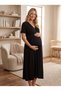 New Season Black Summer Nightgown with Easy Breastfeeding Feature, Short Sleeves, 100% Cotton Maternity Nightgown - 2