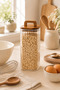 1500 ml Kare Line Glass Jar – Transparent Dry Food Storage Container with Wooden Lid and Handle - 7