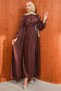 Plum-Colored Elastic Sleeves and Stone Detailing Evening Dress