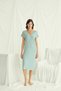 Light Green Stylish Nightgown, Women's Lace Viscose Home Dress, V-Neck Draped Short-Sleeved Nightgown, One-Piece Sleepwear - 5