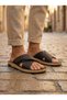 Men's Cross-Strapped Velcro Dark Brown Comfortable Sole Daily Slippers