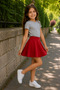 Short Sleeve T-Shirt Gray Basic Anti-Sweat Flexible Fabric Cotton Seasonal Gray Short Sleeve Girls' Tshirt - 3