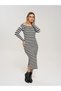 Women's Off-The-Shoulder Boat Neck Slit Detail Striped Midi Dress