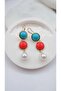 Turquoise and Red Detailed Dangle Earrings