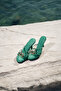 Women's Emerald Green Satin Strap Heel Slippers