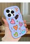 iPhone 14 Pro Compatible Case with Camera Protector Blue Silicone Couple Phone Case Heart Pattern