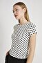 Women's White Crew Neck Short Sleeve Polka Dot Blouse - 2