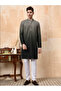 Mens Dual Tone Thread Work Viscose Rayon Kurta Set - 5
