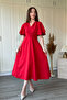 V-Neck Ruffled Midi Dress with Flounce Sleeves - 8