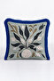 Botanical Floral Motif Fringed Pillowcase - Boho Sage Blue Navy Tassel Throw Pillow Cover - 5