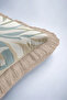 Tropical Leaf Botanical Fringed Pillowcase - Natural Bohemian Beige Blue Mink Tassel Throw Pillow Cover - 8