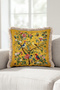 Botanical Bird and Floral Patterned Fringed Pillowcase - Vintage Mustard Cream Tassel Throw Pillow Cover - 7