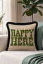 Modern Typographic Happy Here Fringed Pillowcase - Bohemian Tassel Throw Pillow Cover with Stylish Lettering - 3
