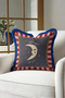 Moon Star Night Striped Fringed Pillowcase - Romantic Sky Gray Navy Blue Tassel Throw Pillow Cover