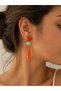Women's Gold Color Orange & Light Blue Stone Hanging Earrings