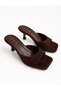 Prime Wooden Heel Detailed Square Toe Single Strap Summer Sandals Women's Shoes - 6