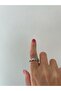 Full Tour Stone Detail Adjustable Silver Steel Ring - 2