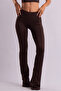 V Cut Belted Seamless High Waist Flare Brown Spanish Leggings - 3