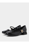 Black Plain Patent Block Heel Shoes - 2