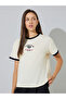 Cream Cotton Embroidery T-Shirt With Contrast Trim - 3