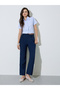 Navy Blue Solid Mid Rise Pants