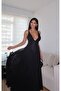 Women's V-Neck Black Lined Maxi Dress - 3