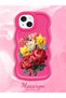 iPhone 15 Compatible Case with Camera Protection Red Silicone Couple Phone Case with Floral Pattern - 2