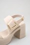 Women's Beige Thick-Heeled Sandals with Open Back, Casual Shoes - 3
