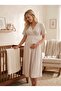 New Season Beige Short Sleeve Breastfeeding-Friendly Design Summer 100% Cotton Stylish Maternity Nightgown - 5
