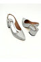 Silver Foil Printed Pointed Toe Ankle Strap Open Back Thick Heeled Women's Stiletto Shoes Vdz02022 - 7