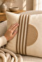 Punch Embroidered Cushion Cover with Zipper 42X42 Cm, Geometric Pattern, Decorative, Cream, 1 Piece - 6