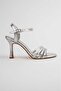 Diva Silver Stone Detailed Ankle Strap Heeled Shoes - 4