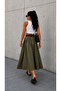 Women's Poplin Skirt with Belt and Pockets - 3