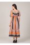 Women's Patterned Square Neckline Dress with Gipeli Back and Crossed Laces, Comfortable Cut, Summer Dress - 2